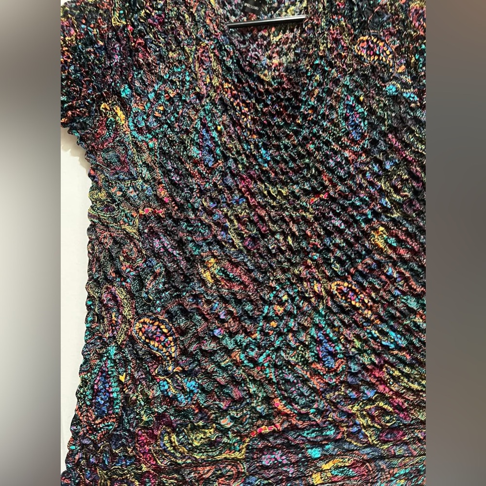 Y2K Multicolored Stretchy Scrunch Shirt Short Sleeve Womens Vintage - Picture 2 of 2